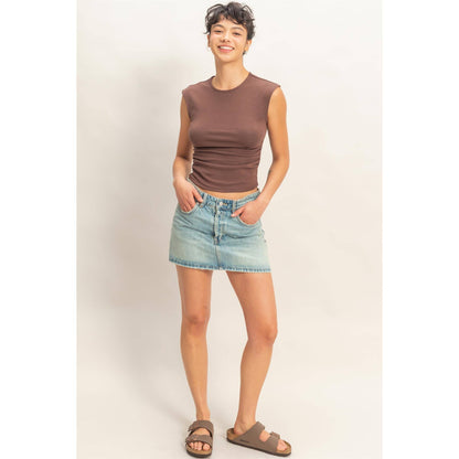 Ruched Waist Cap Sleeve Top