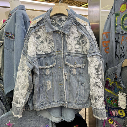Sheer Floral Lightweight Embroidered Lace Denim Jacket— Montana Boho Western Spirit Fashion: