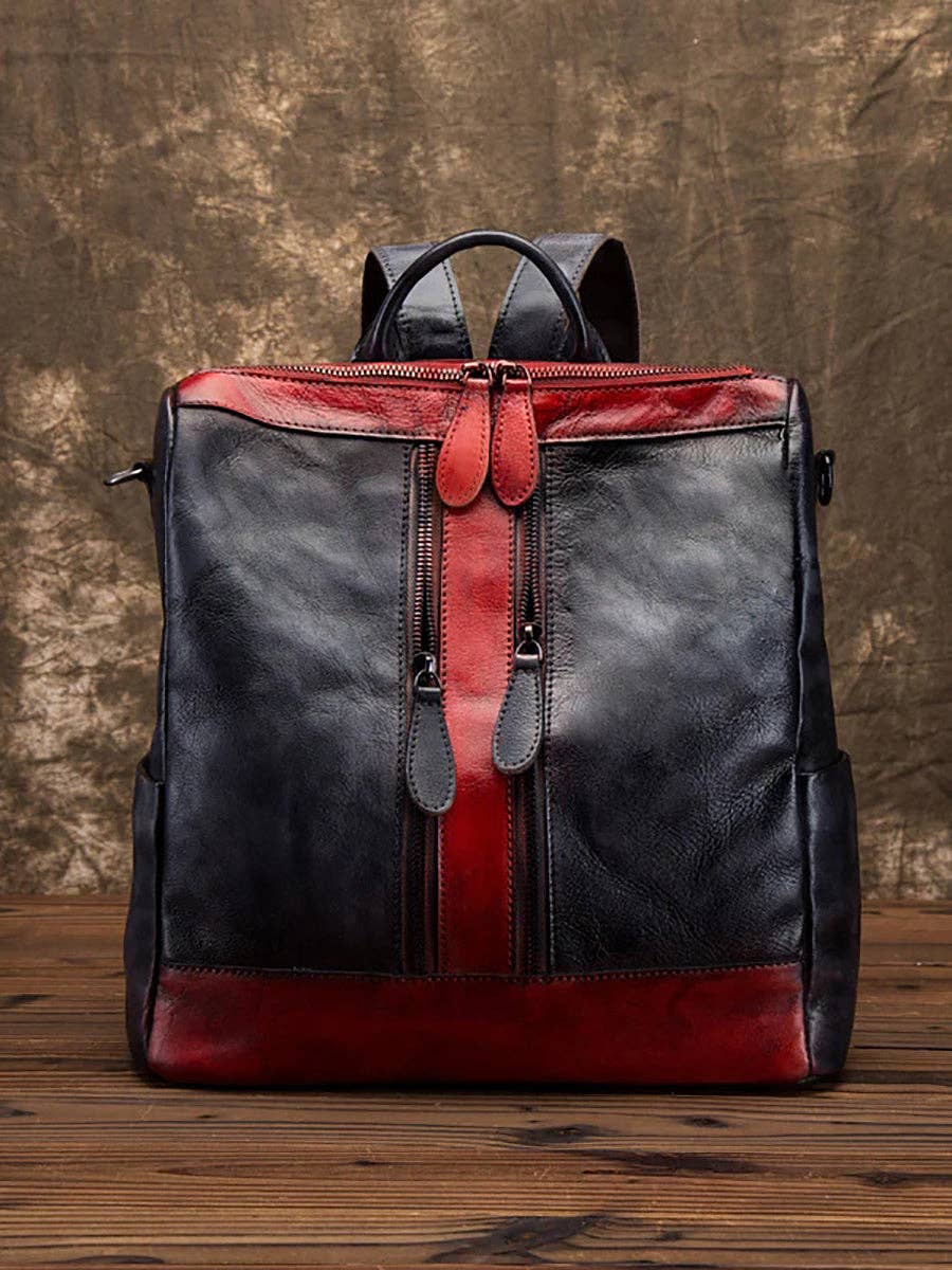 Casual Travel Color Matching Leather Backpack BROWN