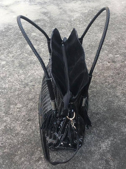 Montana Boho Western Spirit Fashion: This yummy fashion speaks to your boho western spirit, and this statement is a true Yellowstone-Vibe: Split-joint Striped Shoulder Sling Leather Bag