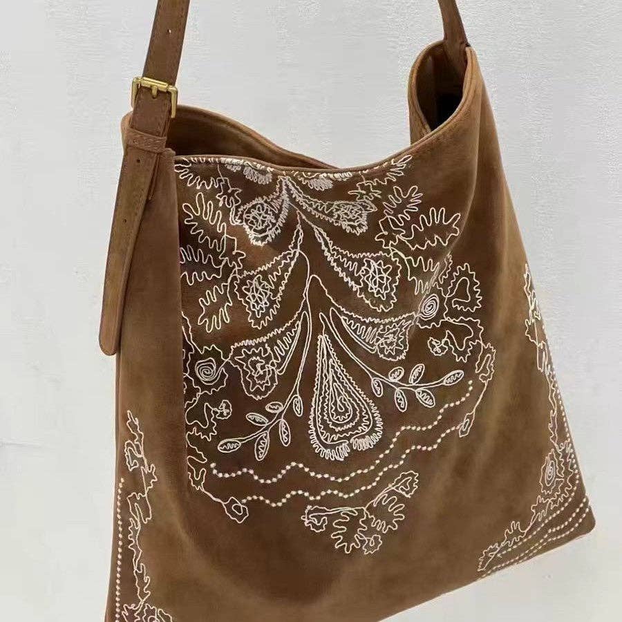 Montana Boho Western Spirit Accessories: Boho Embroidered Large Capacity Shoulder Bag