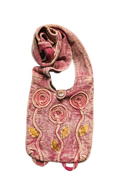 FREE SPIRIT DREAMER Series: Light Purple Cotton Crossbody Bag with Hand-Woven Flower