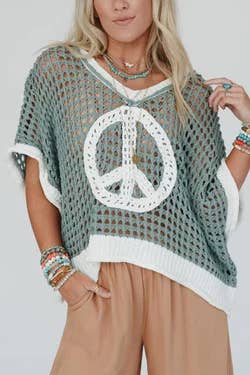 Love & peace open knit top short sleeve oversized crochet top