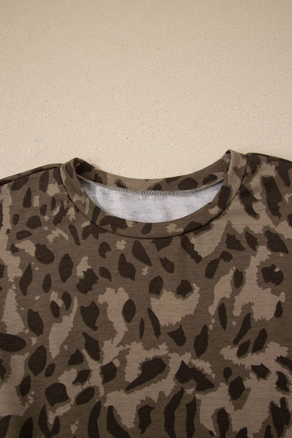 Casual Wanderer COMFY Series: Leopard Raw Seam Patched Pullover Drawstring Loose Pant Set