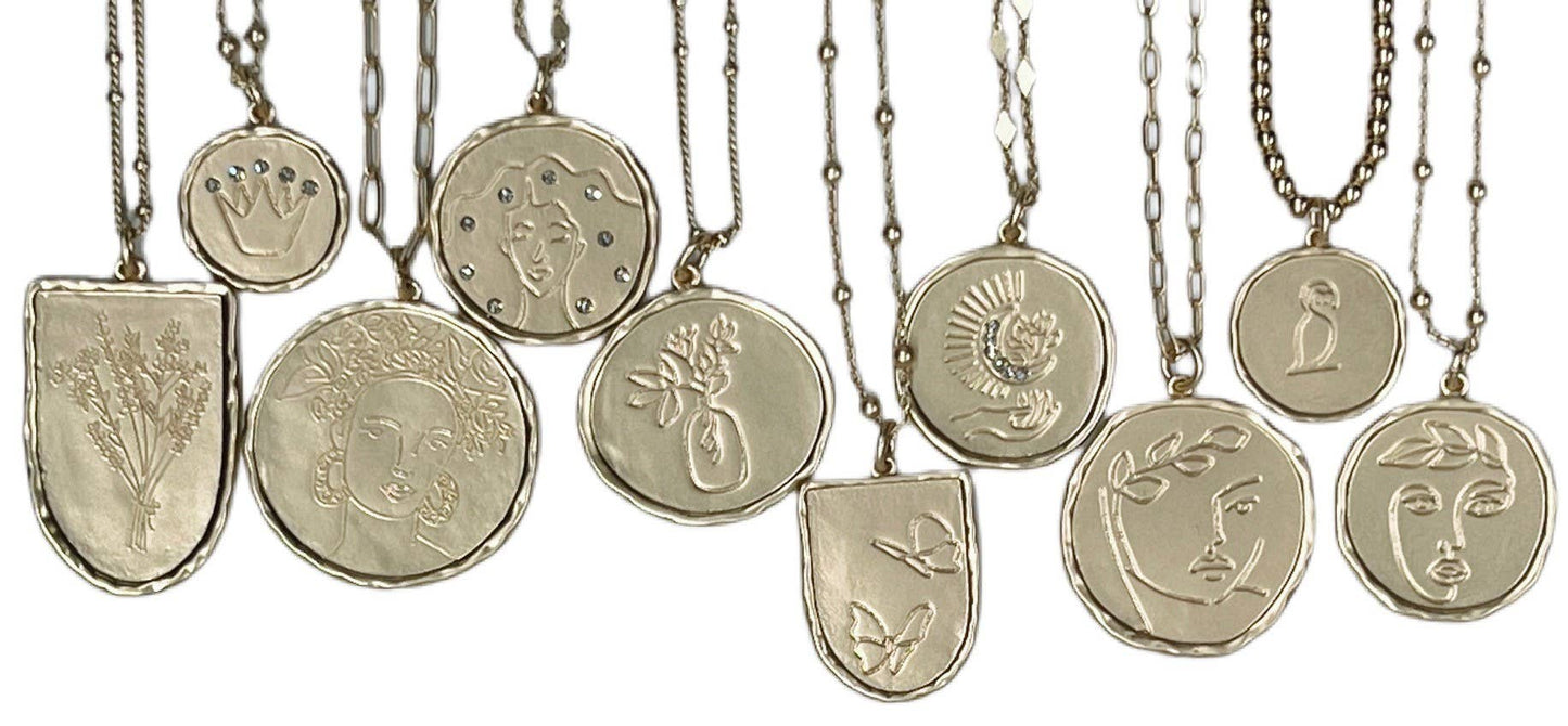 La Déesse Collection Minerva “WISE” Brass Reversible Necklace