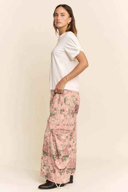 FLOWER PRINTED DENIM WAIST DROPPED POCKETS PANT—FREE SPIRIT DREAMER Series