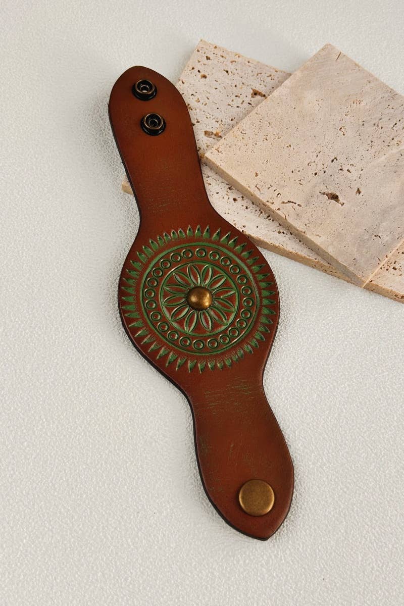 Embossed Leather Cuff – Textured Western Bracelet—Rocky Mountain Spirit Jewelry: