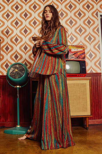 Montana Boho Western Spirit Fashion: Multi Color Long Sleeve Shirt Blouse