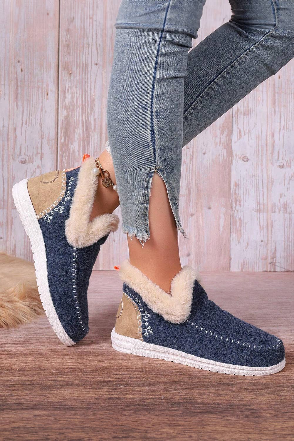 Montana Girl: Suede Stitching Patchwork Plush Lined Anklet Boots