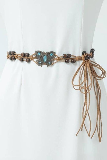 Boho Butterfly Pendant Cord Waist Belt