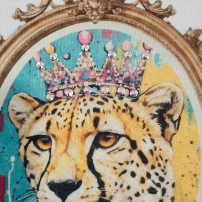 Leopard Rhinestone Queen with Antique Frame Graphic Tee (T-Shirt)