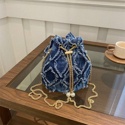Denim Chain Strap Bucket Bag: Montana Boho Western Spirit Fashion