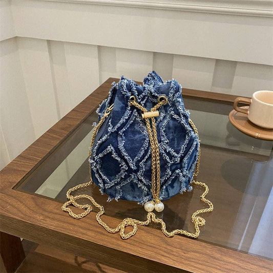 Denim Chain Strap Bucket Bag: Montana Boho Western Spirit Fashion