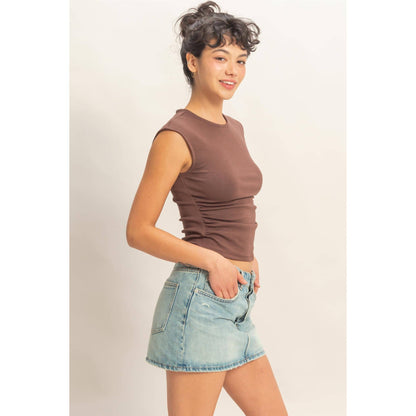 Ruched Waist Cap Sleeve Top