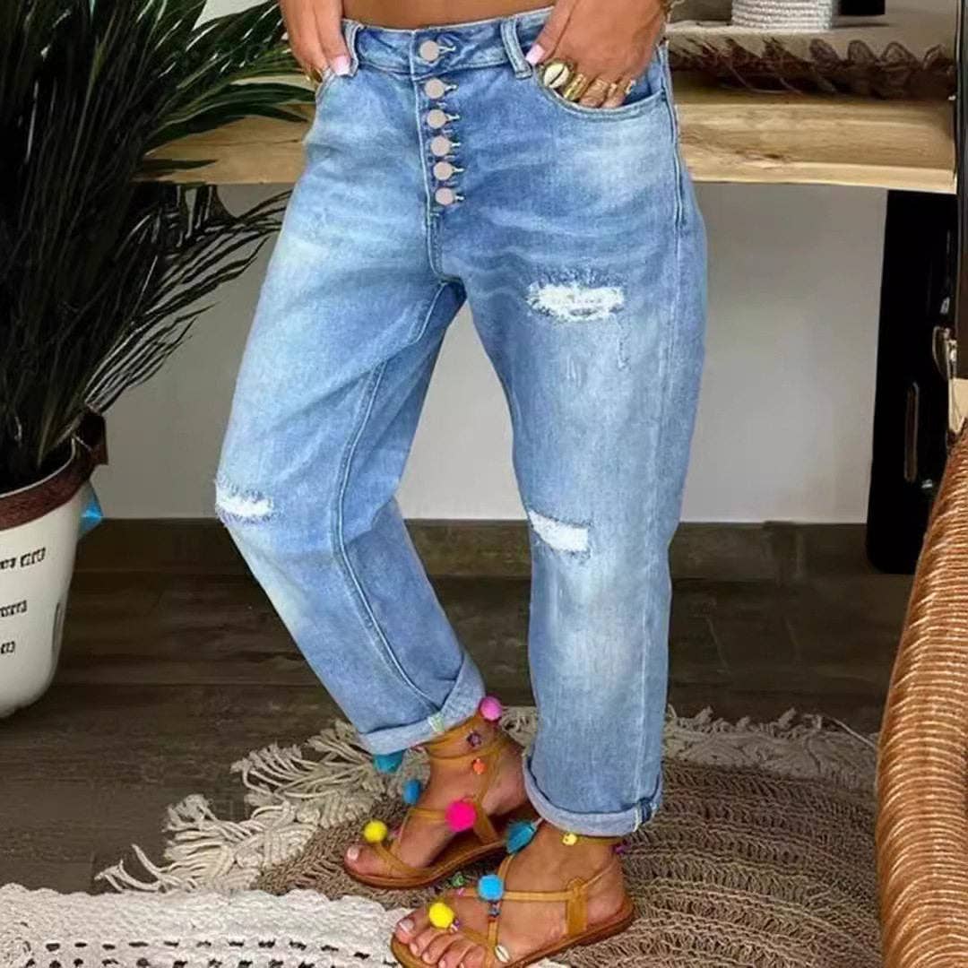 Loose Distressed traight Leg Pants: Montana Boho Western Spirit Fashion: