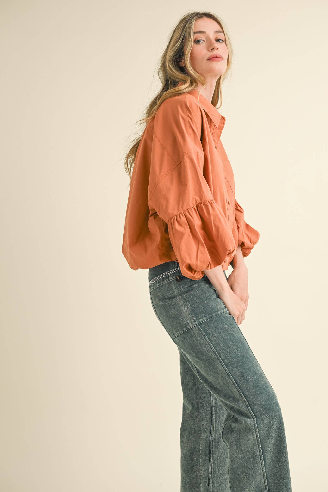 BUTTON DOWN BUBBLE SLEEVE TOP: FREE SPIRIT DREAMER Series: Boho &amp; Free-People loving styles.