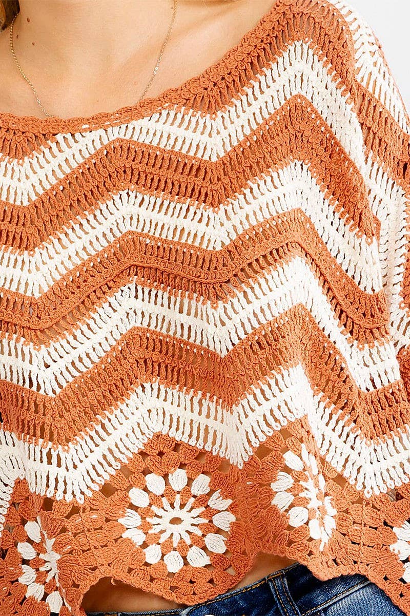 Montana Boho Western Spirit Fashion: LONG BELL SLEEVE COLORBLOCK CROCHET PULLOVER TOP (2)