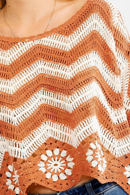 Montana Boho Western Spirit Fashion: LONG BELL SLEEVE COLORBLOCK CROCHET PULLOVER TOP (2)