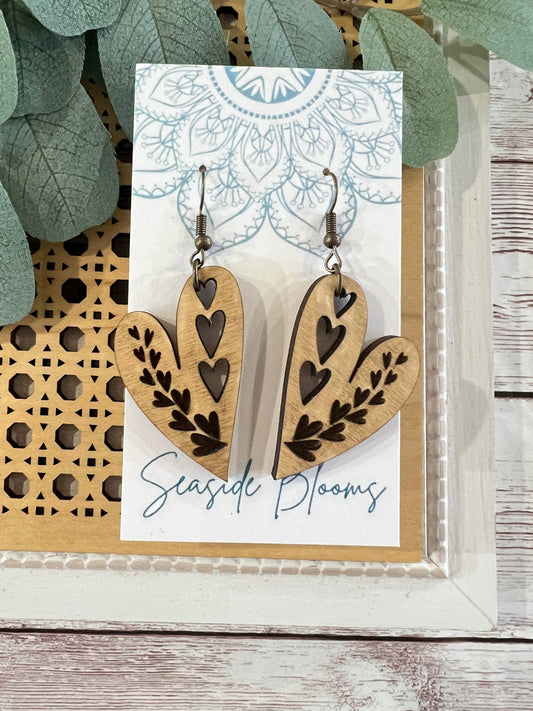 Boho HEART maple wood earring: Montana Boho Western Spirit Jewelry:
