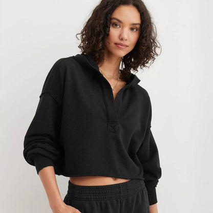 V-Neck Hoodie Long Sleeve Pullover Sweatshirt