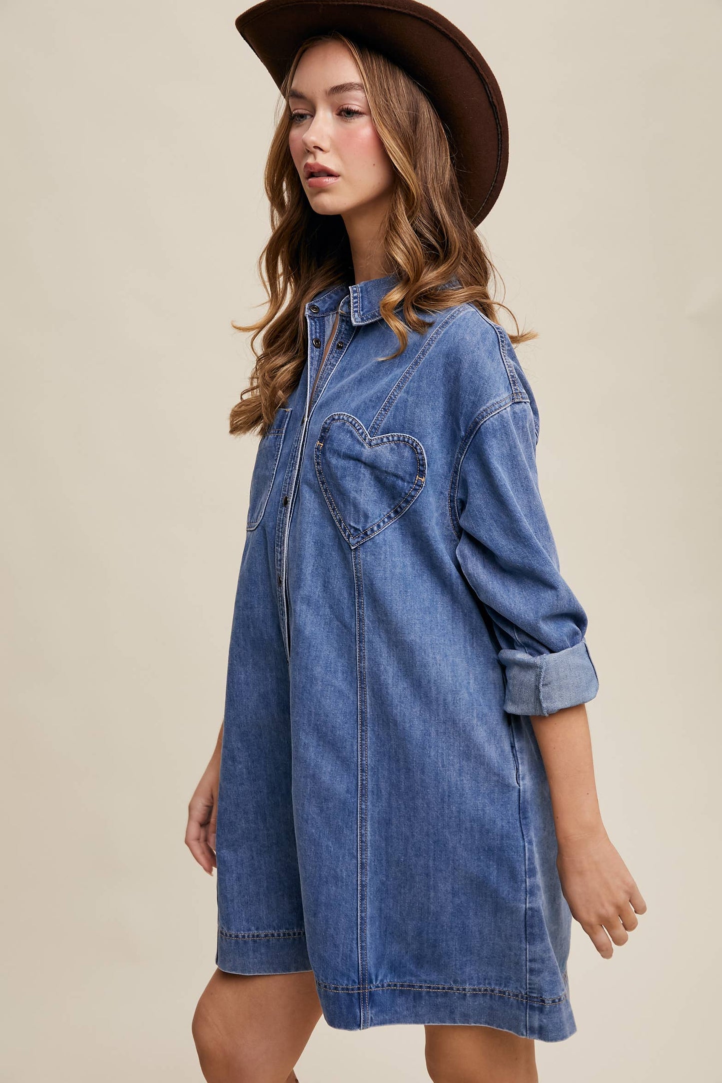 Denim Heart-Pocket Shirt Dress—Montana Boho Western Spirit Fashion: