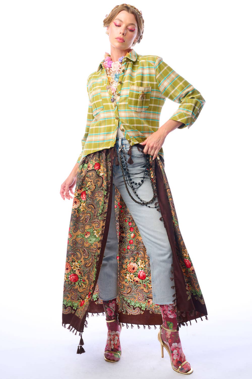 Boho Fashion:  Be the showstopper: Beatrice Maxi Shirt-Olive; Floral Shirt Duster