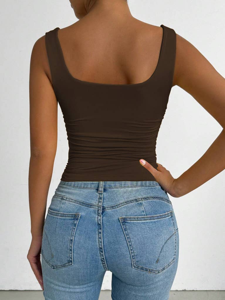 Everyday Basic Versatile Square neck stretchy tank top (Ruched sides; Very Slimming)