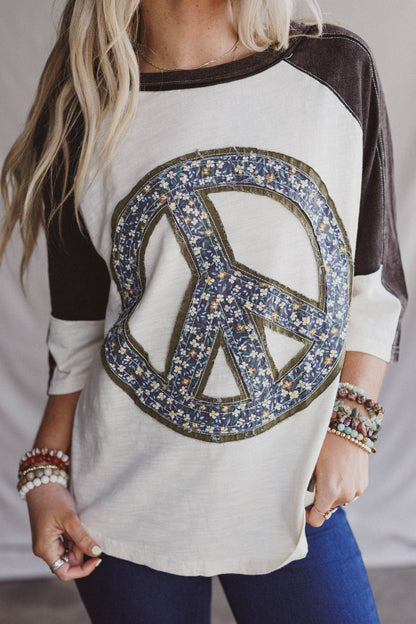 Peaceful Contrast Top - Navy Ivory (Peace Sign)