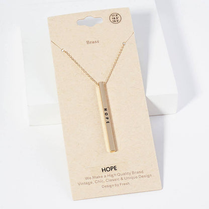 HOPE Brass Metal Bar Pendant Necklace: Montana Boho Western Spirit Jewelry