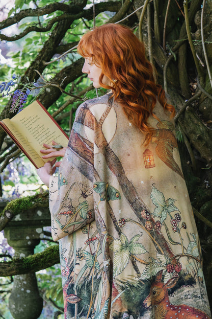 Duster: Lovelight Opera Duster Kimono Robe w/woodland deer & swallow