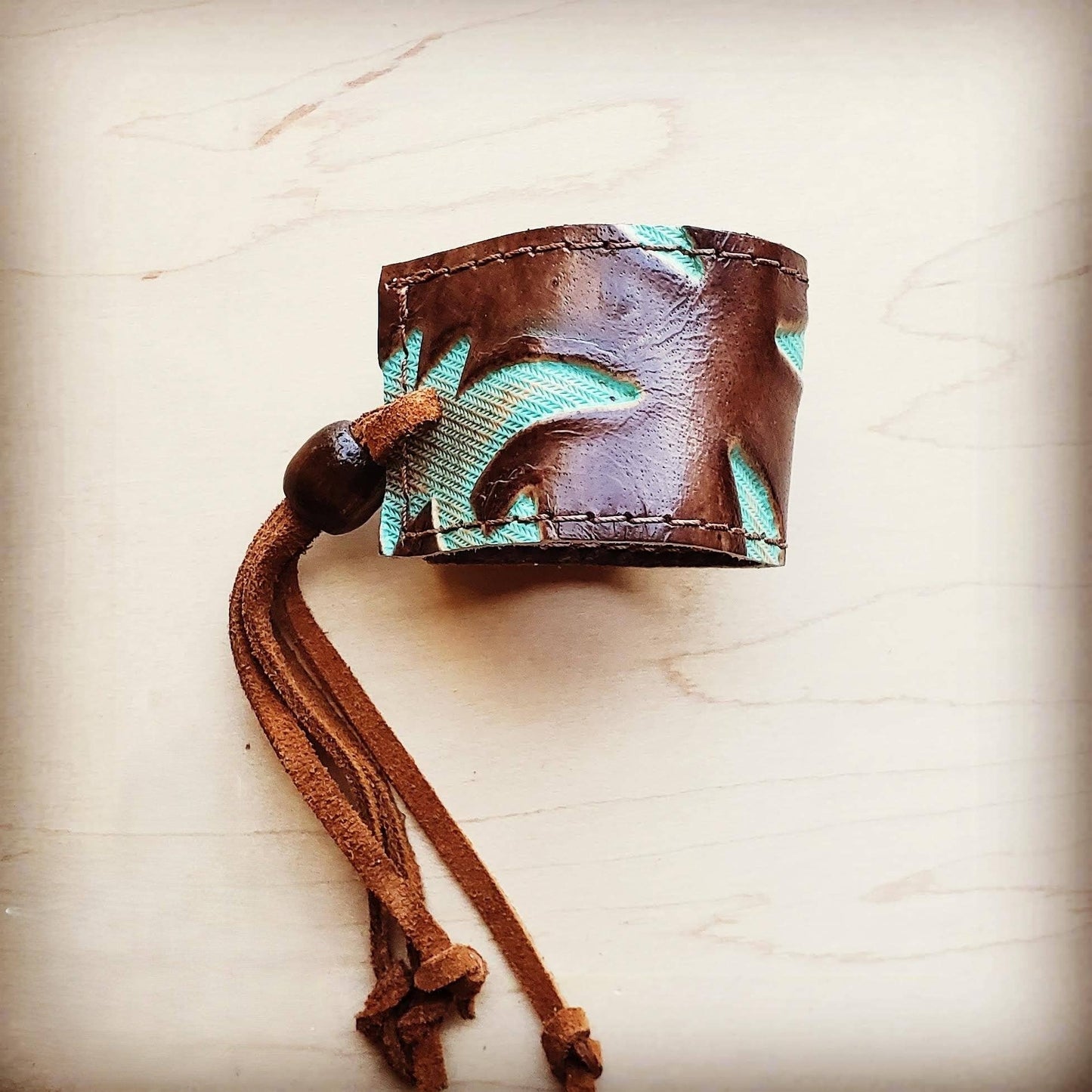 **Leather Cuff w/ Adjustable Tie in Turquoise Laredo —Montana Boho Western Spirit Jewelry: