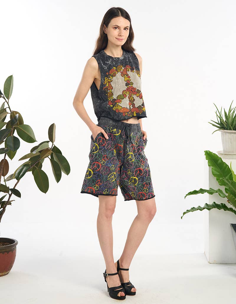 COTTON SLEEVELESS CROP TOP — Mushroom Peace Sign