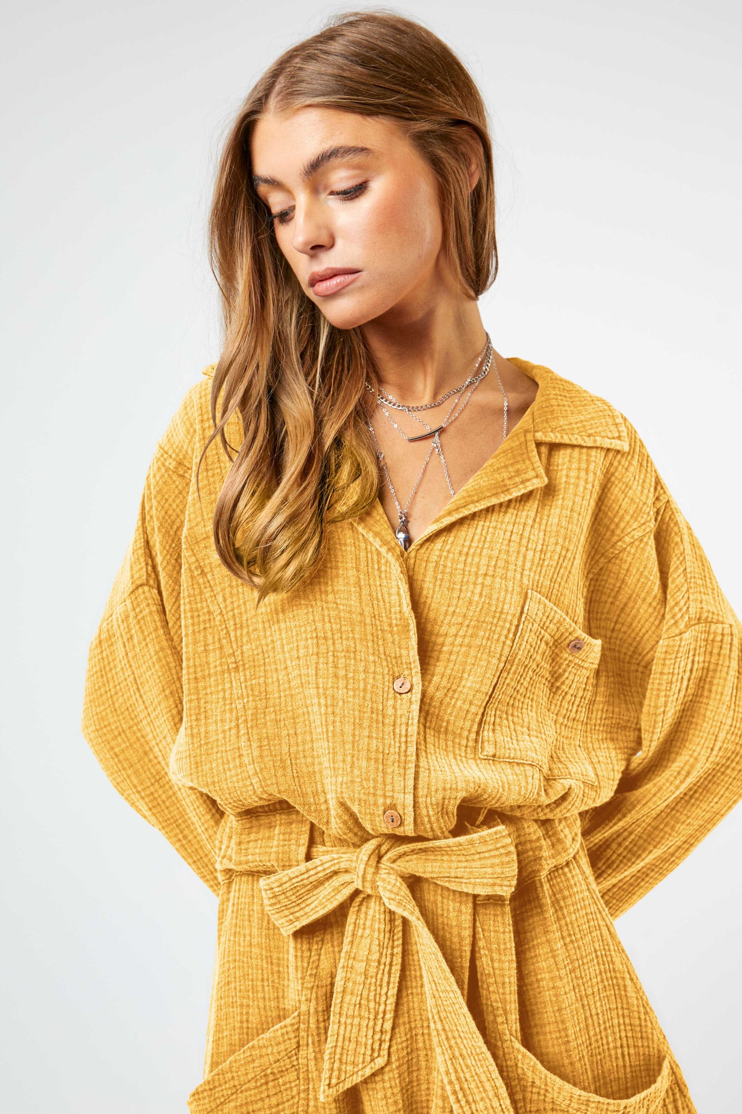 FREE SPIRIT DREAMER Series: GARMENT WASHED SPREAD COLLAR POCKET SHIRT ROMPER