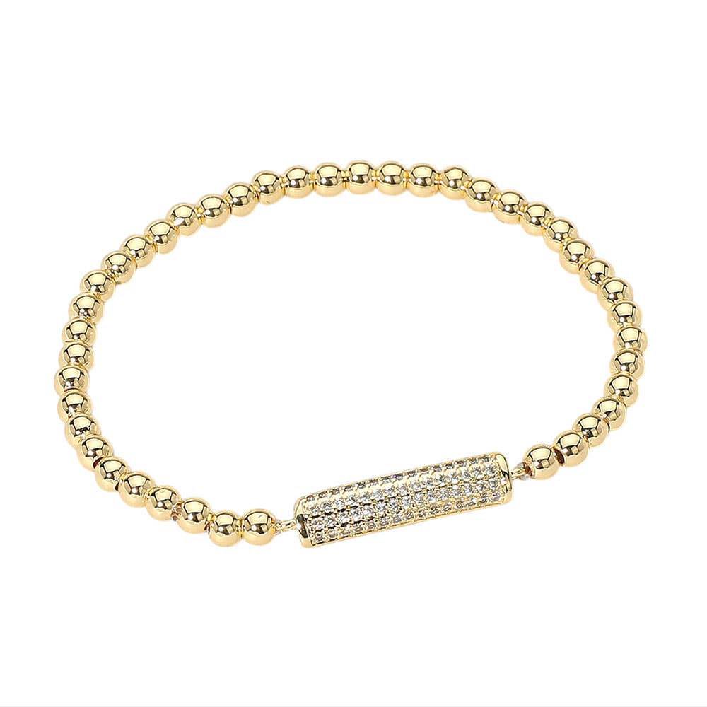 Brass & Rhinestone Paved Bar Beaded Stretch Bracelet: Montana Boho Western Spirit Jewelry: This gorgeous jewelry line speaks to your boho western spirit and is a limited-edition piece.