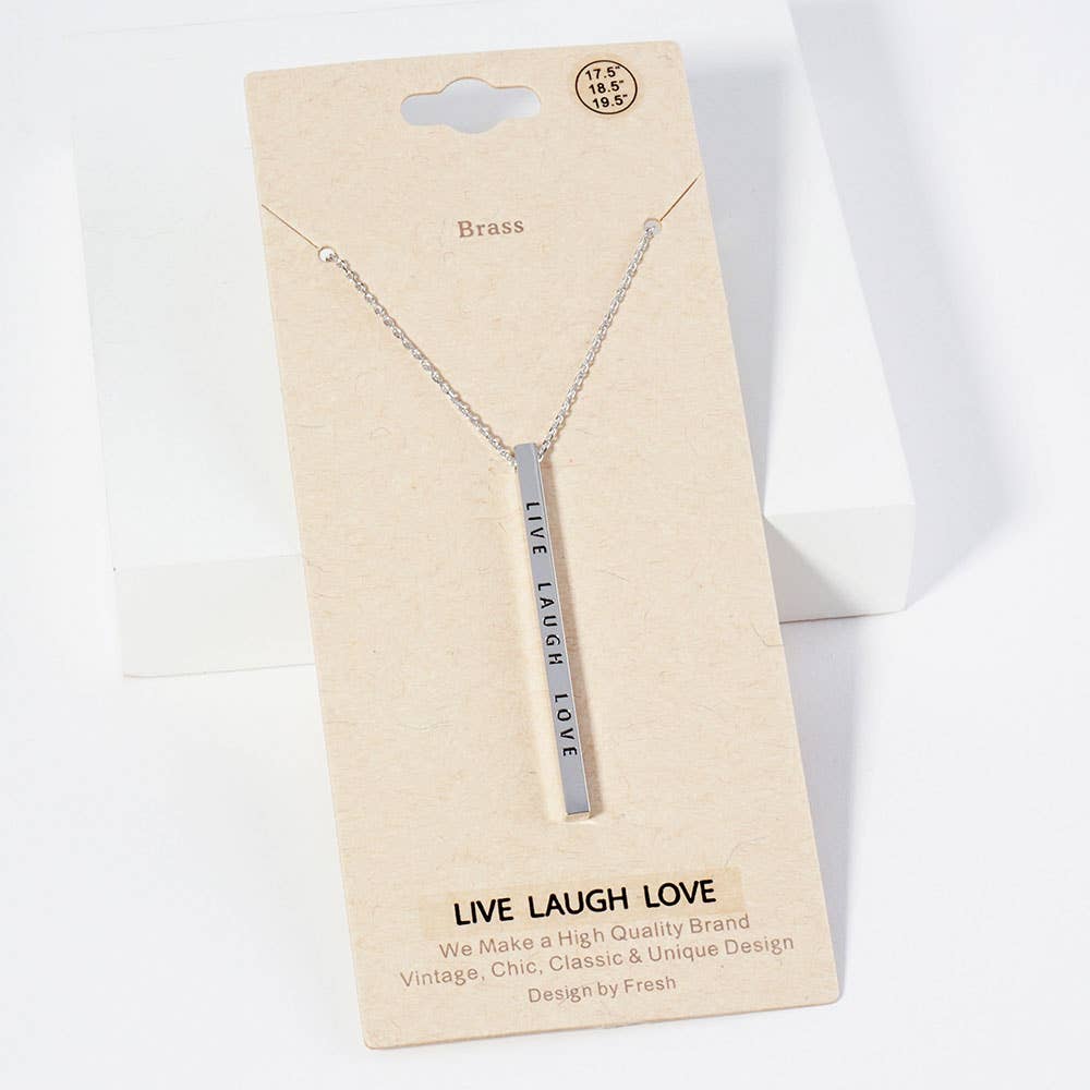 Live, Laugh,& Love—Brass Metal Bar Pendant Necklace: Montana Boho Western Spirit Jewelry: