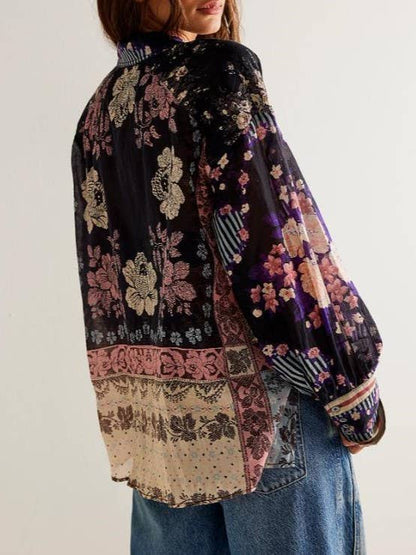 Bohemia Chic Vibe Floral (patchwork print button-up shirt)—Montana Boho Western Spirit Fashion: