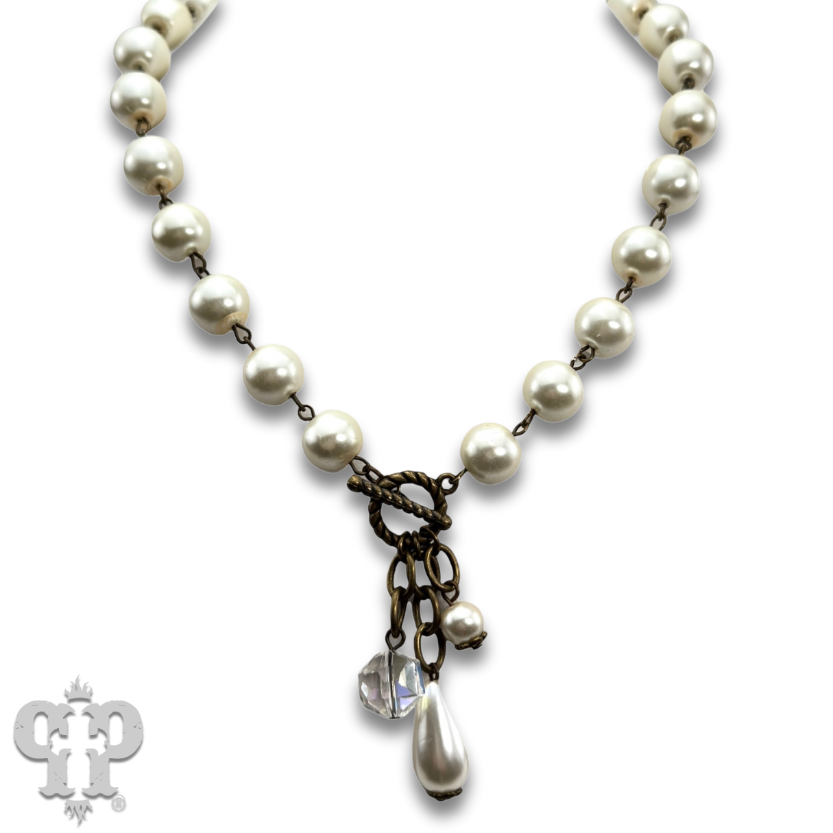 "Ripples of YELLOWSTONE" Jewelry: Linked glass pearl necklace with bead charms
