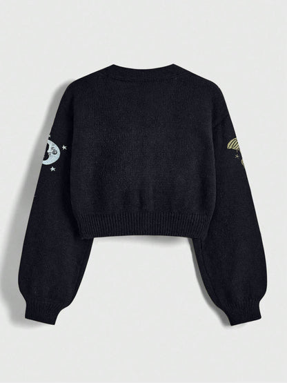 Mysterious Universe Sun & Moon Embroidered cropped cardigan