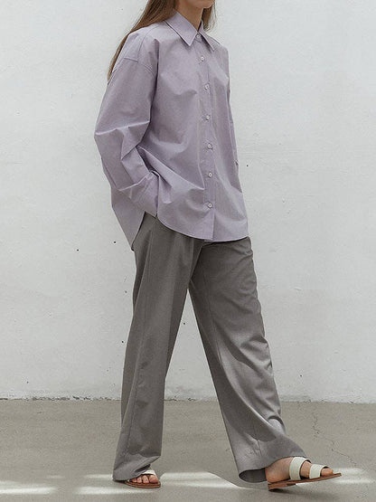 Be A Show-Stopper—Simply IRRESISTIBLE: Blue Oversized Cotton Shirt Button-Down Casual Long Sleeve Top