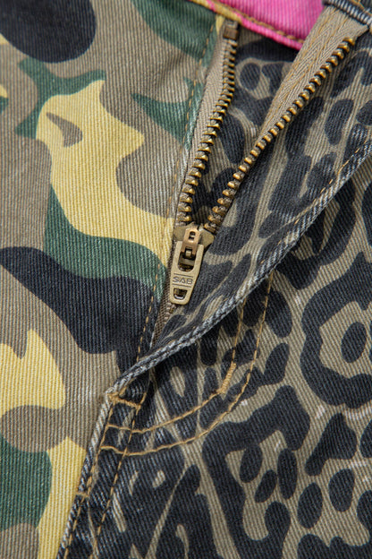 Faded Camo Print Leopard Patchwork Jeans: FREE SPIRIT DREAMER Series: Boho &amp; Free-People loving styles.&nbsp;