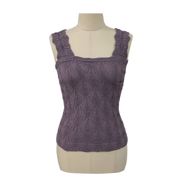Floral Tone-On-Tone, Jacquard fitted Tank (Buttery Soft & Easy Fit—Stretchy)