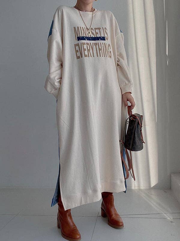Mindset Is Everything—T-Shirt, Long Sleeves—Midi Dresses