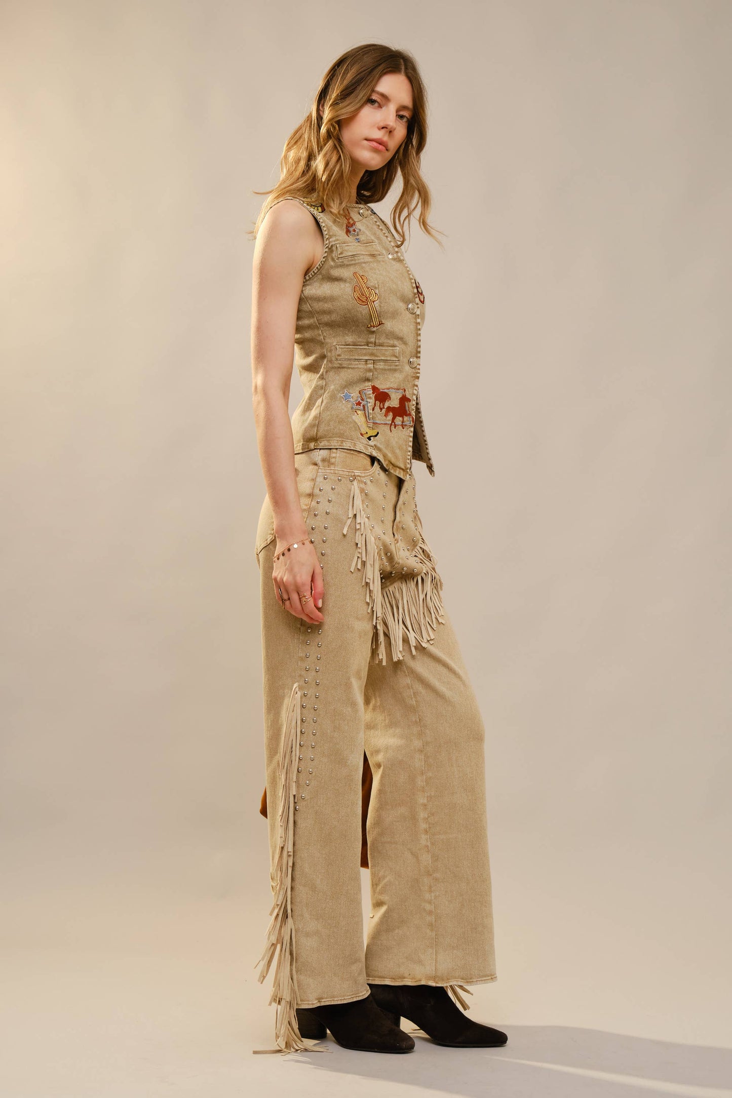 Simply Irresistible, Be the showstopper: Motif Embroidery Fitted Denim Vest