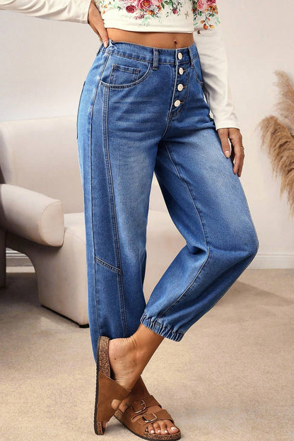 Jeans: Buttons Front Tapered Casual Loose Fit Jeans
