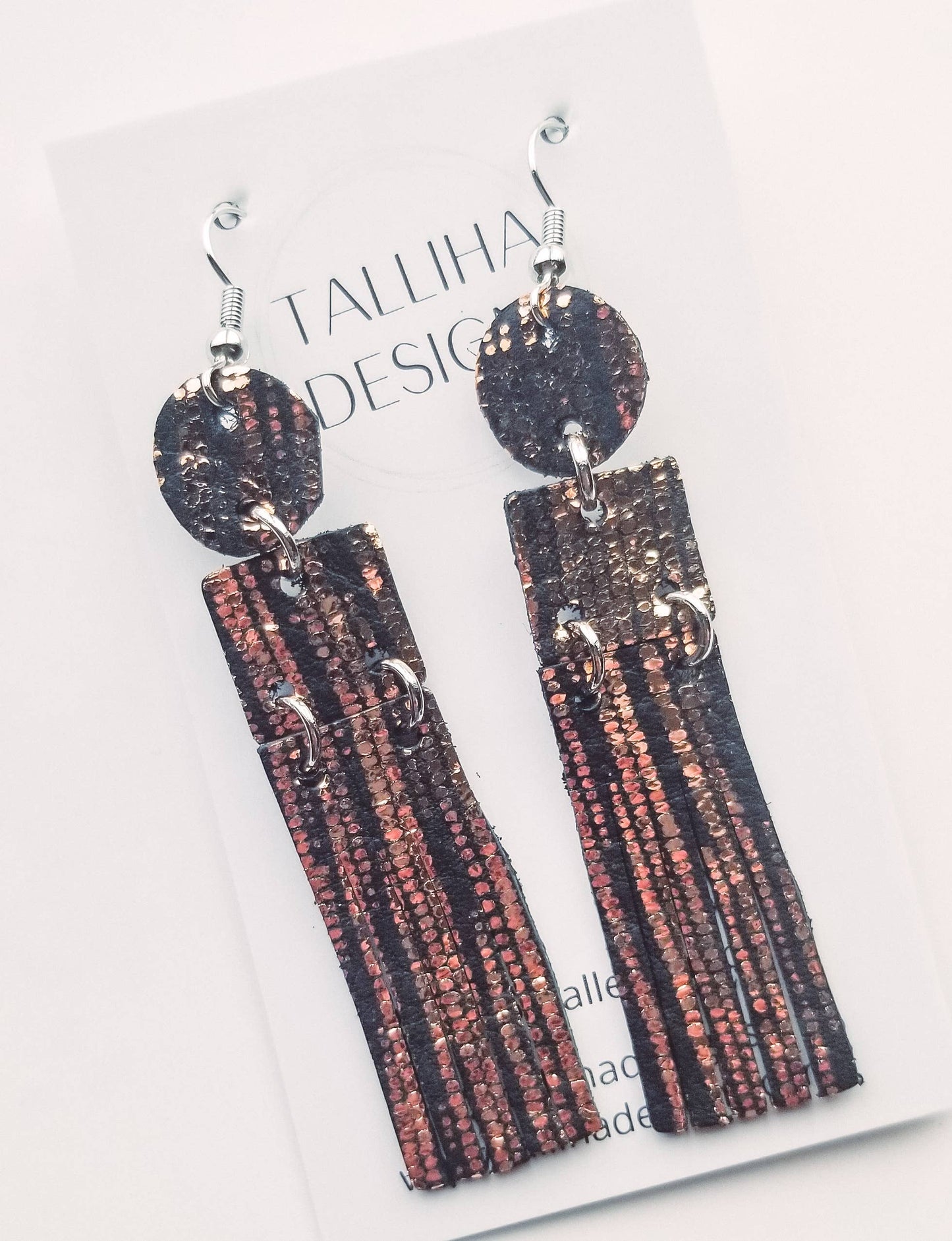 Metallic Rose Gold Rain Genuine Leather Fringe Earrings—Montana Boho Western Spirit Jewelry: