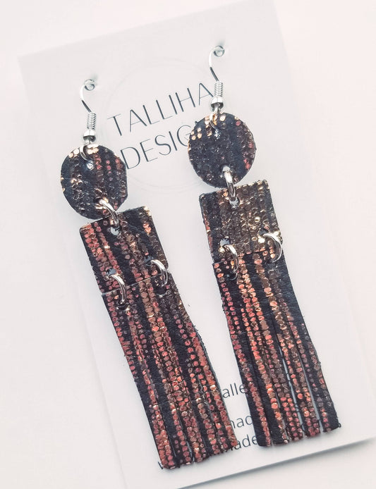 Metallic Rose Gold Rain Genuine Leather Fringe Earrings—Montana Boho Western Spirit Jewelry: