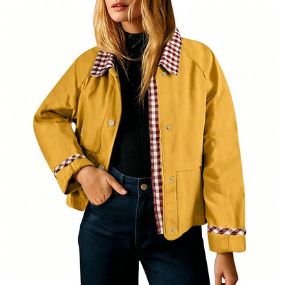 Vintage Patchwork Gingham Collar Trim Casual Jacket (A Forever Piece) Ligth Weight