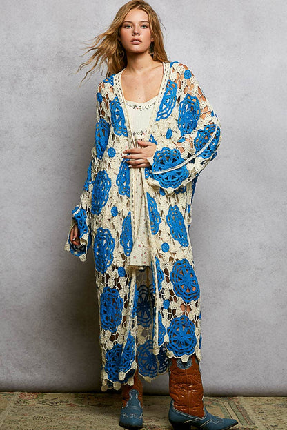 Maxi Long Sleeve Crochet Open Cardigan