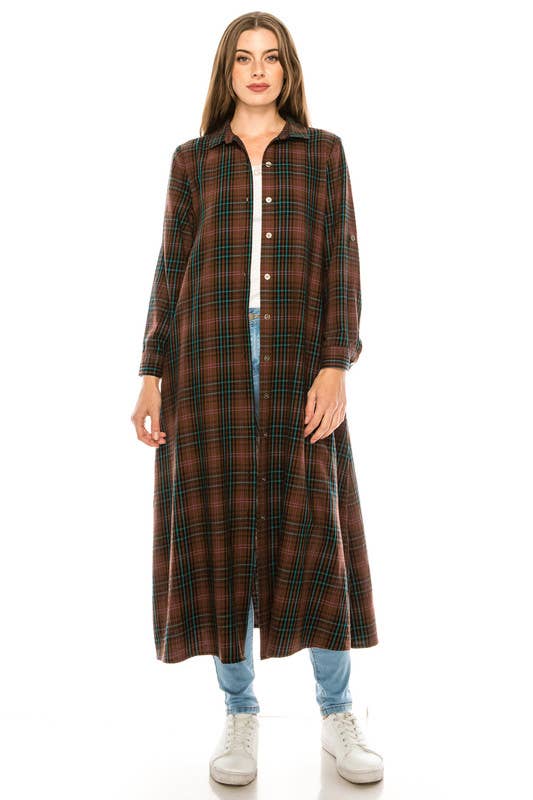 Montana Boho Western Spirit: Duster/Shirt Long Length Brown and Green