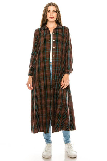 Montana Boho Western Spirit: Duster/Shirt Long Length Brown and Green